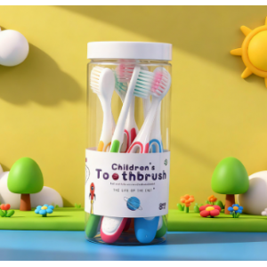 透明桶装儿童清洁牙刷 专用 家用牙刷软毛四色小学生