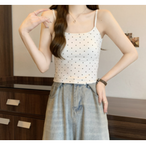 纯欲甜辣妹大u露背波点吊带美背背心一体带胸垫外穿打底抹胸上衣